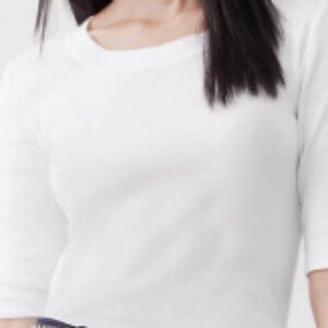 Ribbed Elbow-Sleeve T-Shirt